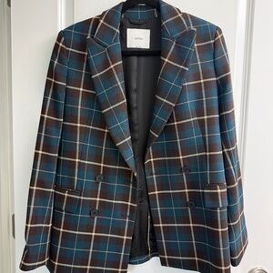 Aritzia Wilfred Plaid Samuel Blazer Green Brown Check Double Breasted 0